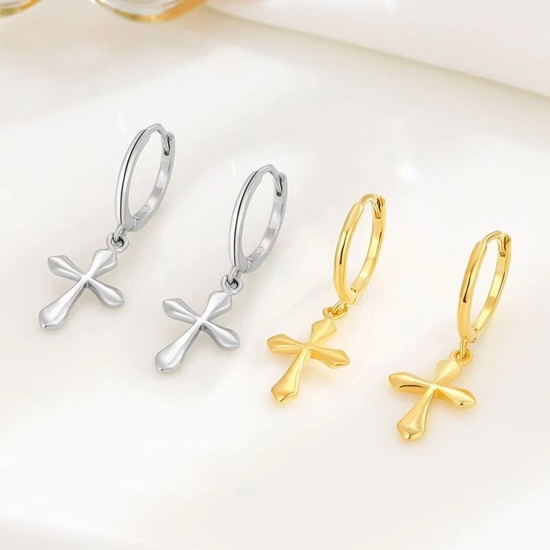 White Gold Plated Gold Plated 925 Sterling Silver Cross Earrings