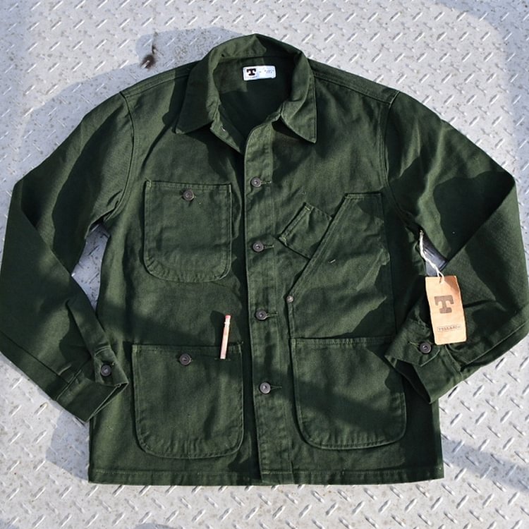 American Vintage Western Heavy Green Denim Lapel Shirt