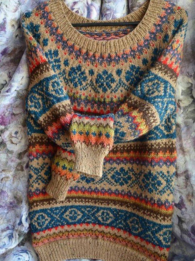 Long Sleeve Tribal Crew Neck Sweater