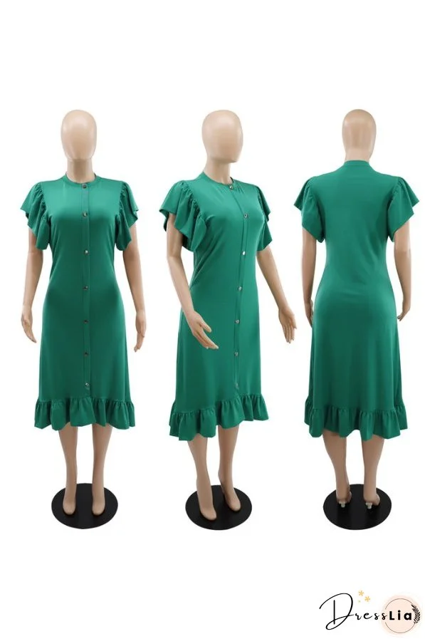 Ruffle Solid Color Casual Midi Dress