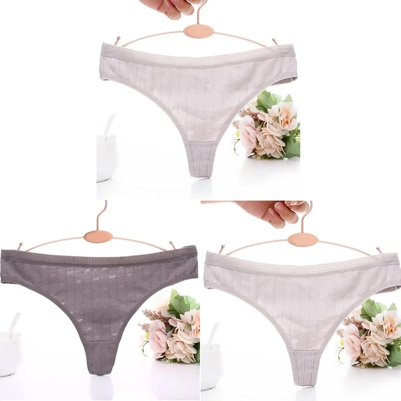 3PCS/Set Embossed Thong Cotton Panties for Women Underwear Sexy Lingerie Female Underpants 3D Striped Cotton G-string Panties