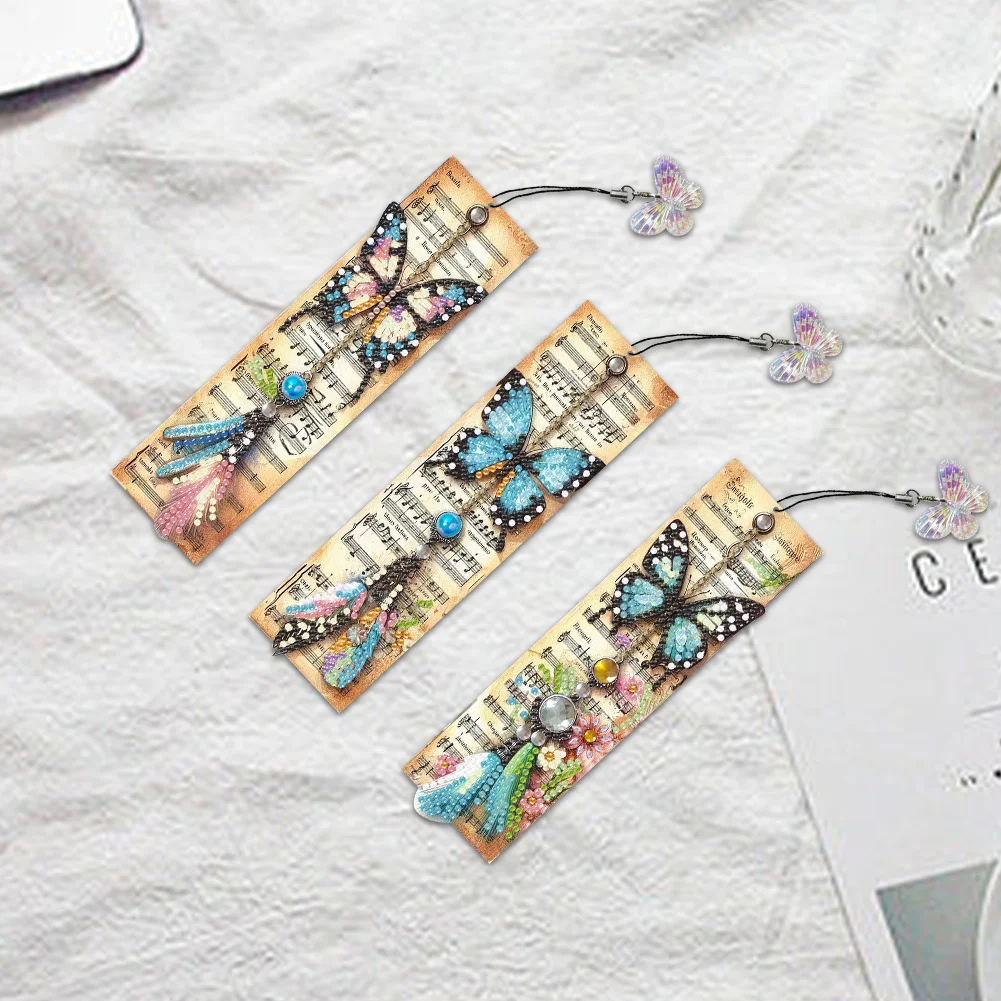 3Pcs DIY Butterfly Special Shape 5D Diamond Painting Bookmark for Book Lovers