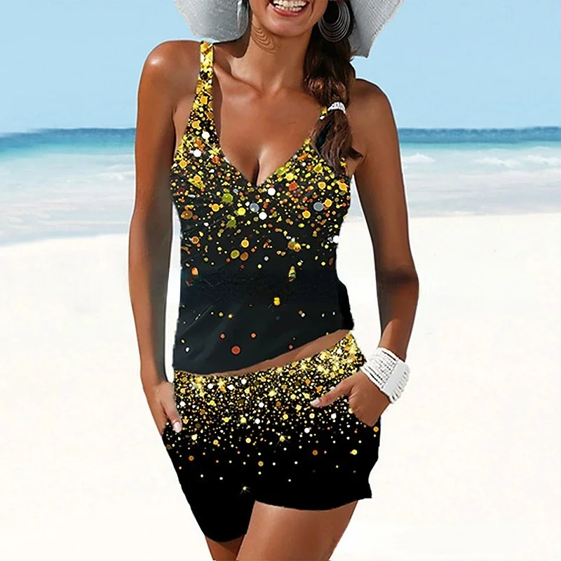 Flash Card Printed Flat Angle Sports Swimsuit