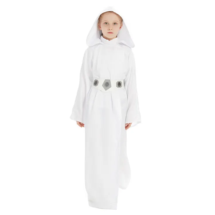 Kids Girls Leia Princess White Robe Cosplay Costume Halloween Carnival Suit