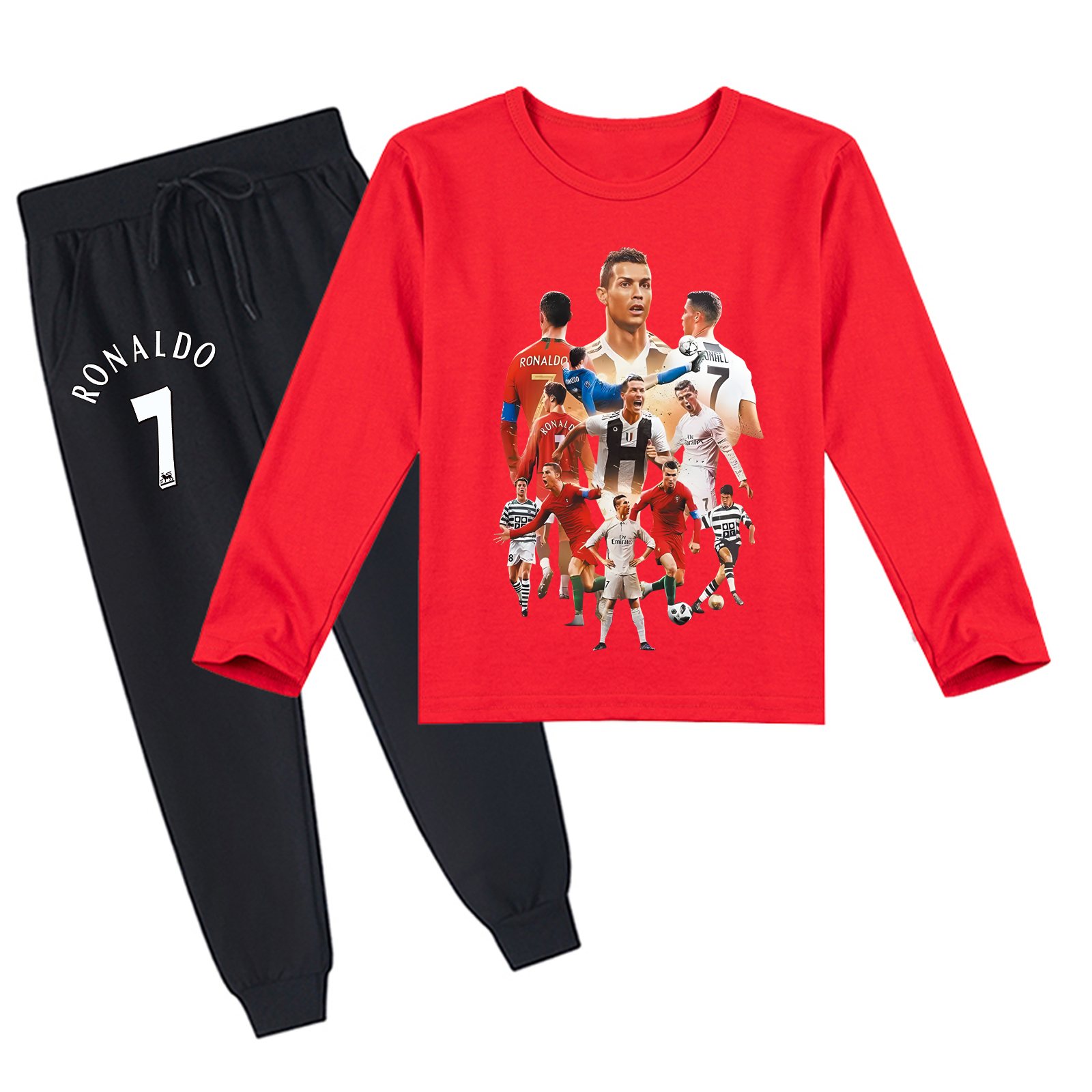 Mayoulove Cristiano Ronaldo Long Sleeve T-Shirt Set for Boys  Girls - Trendy Football Apparel, Kids' Sportswear Essentials-Mayoulove