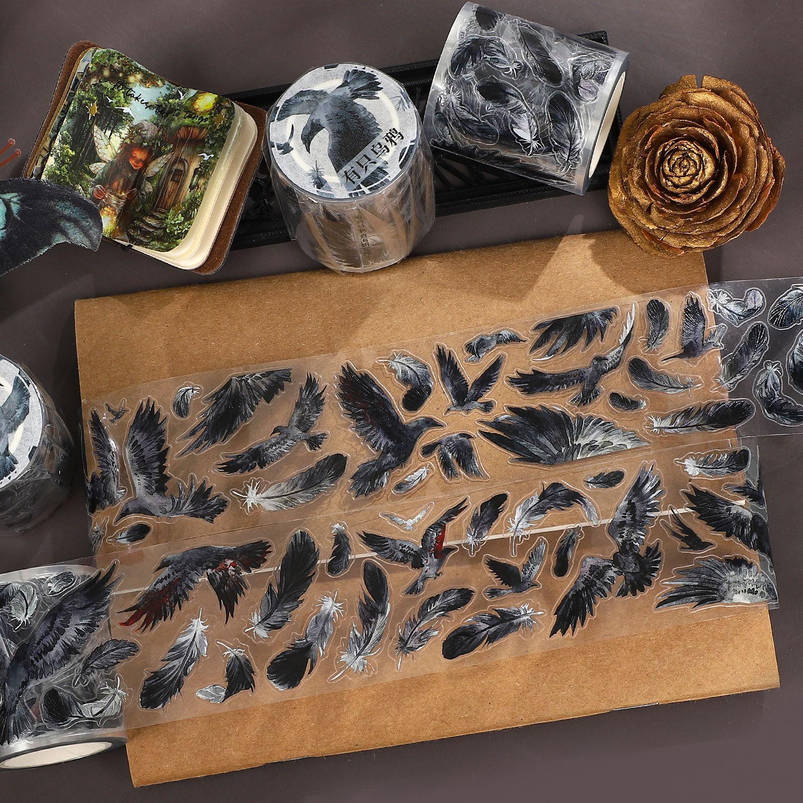 PET 테이프 - 45mm*5m 빈티지 까마귀 깃털