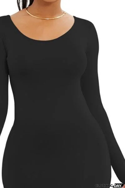 Round Neck Long Sleeve Maxi Wrap Dress