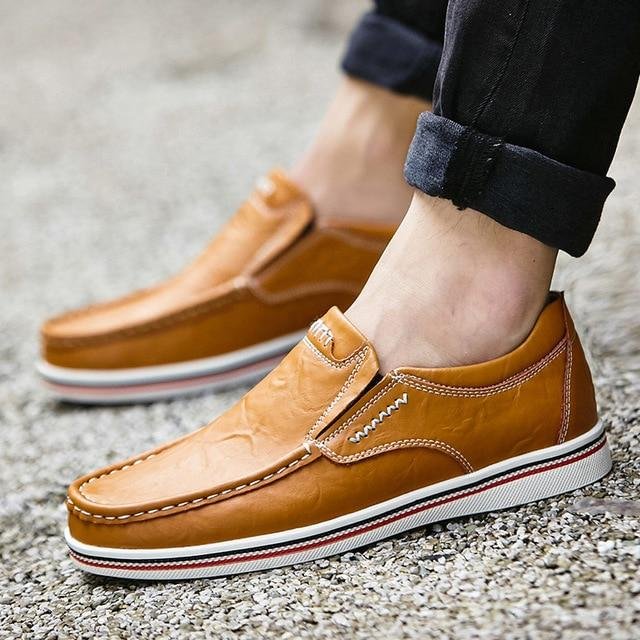 Leather Boat Shoes Casual Flats Moccasins Homme Driving Loafers Shoes Slip On Shoes