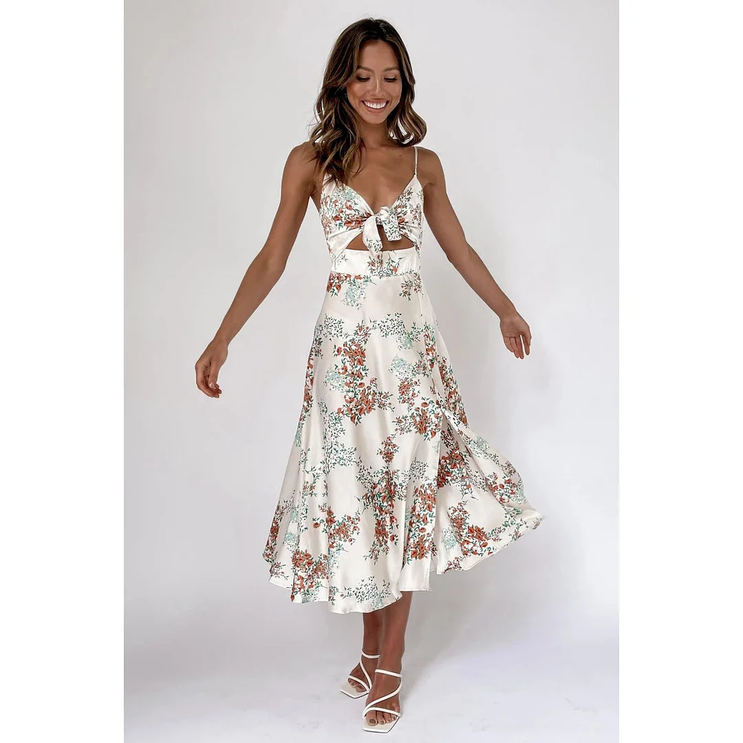 Brownm Fiber Small Floral Print Fresh Sweet Dress