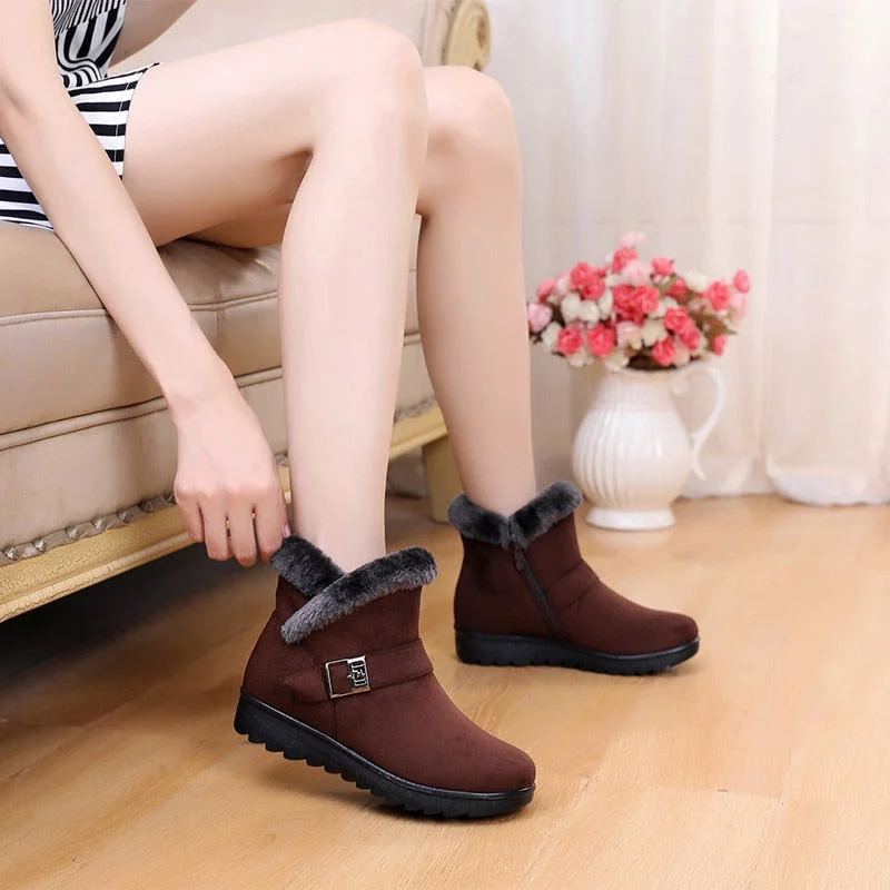 Womens Winter Ankle Boots Snow Boots Short Fur Plush Winter Boots For Women Shoes Ladies Suede Zip Shoes Female Plus Size 43
