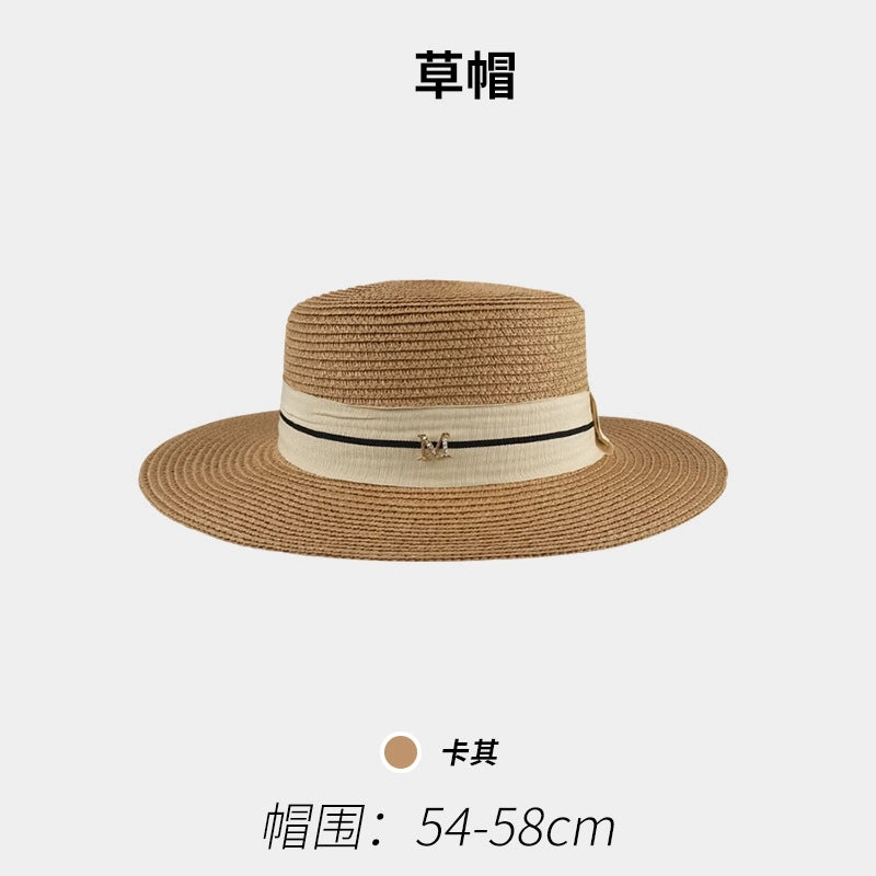Women’s Vacation Color Block Flat Eaves Straw Hat