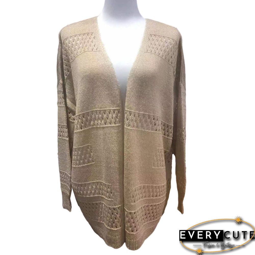 Khaki Hollow Out Long Sleeve Cardigan