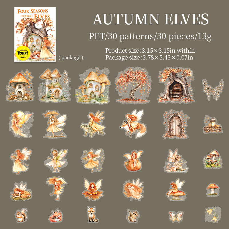 PET Sticker - Four Season Elf Series Vintage Character Forest Landscape 