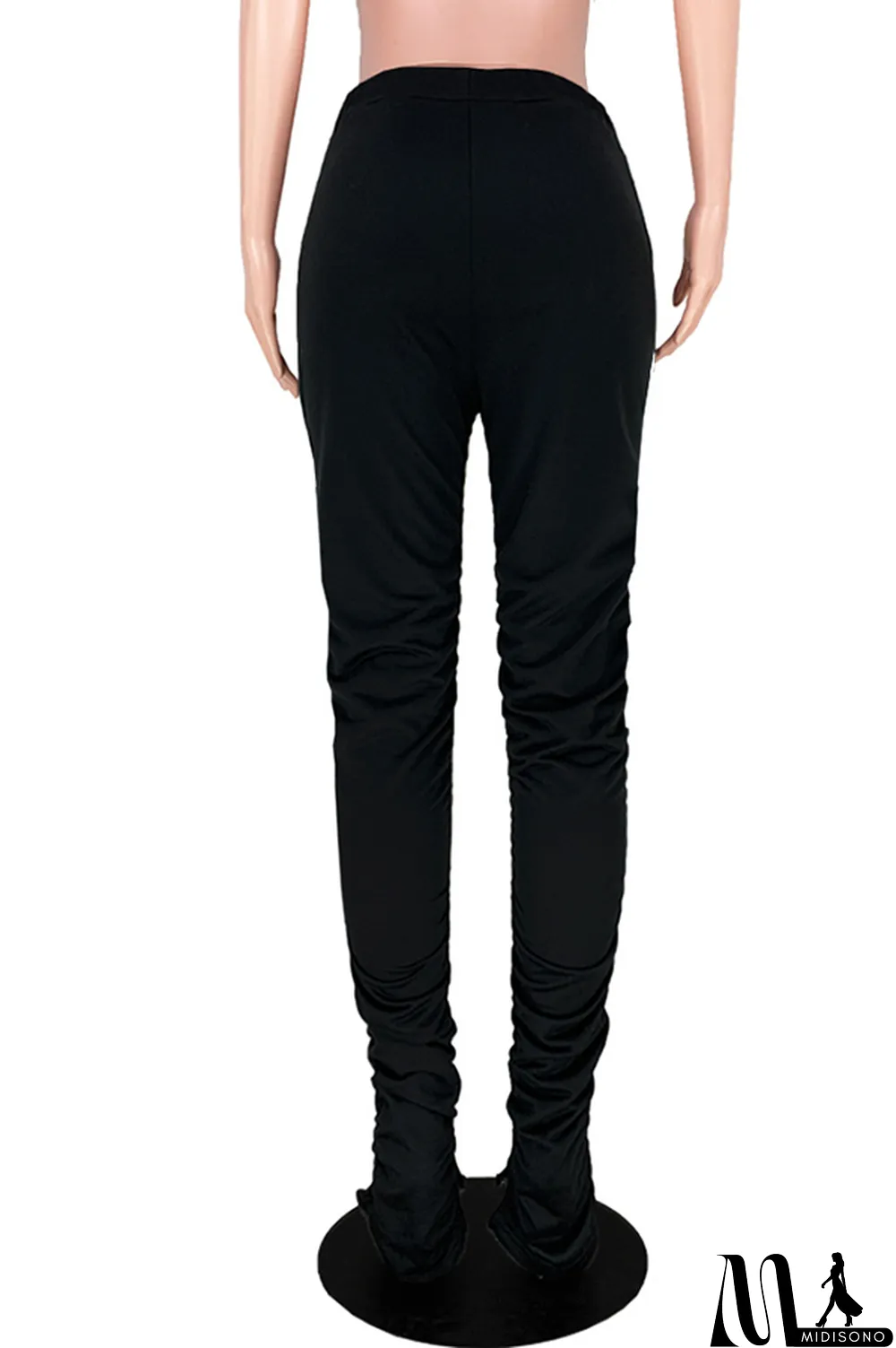 MidiSono - Black Polyester Drawstring Sleeveless Mid Patchwork Split Solid Hole Boot Cut Pants