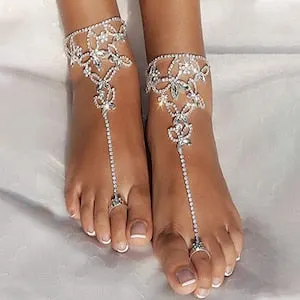 pornhint Pornhint 2 Pcs/ Set Bohemian Butterfly Rhinestone Anklet Toe Jewelry Beach Foot Chain Ankle Bracelet On The Leg Toe Chain