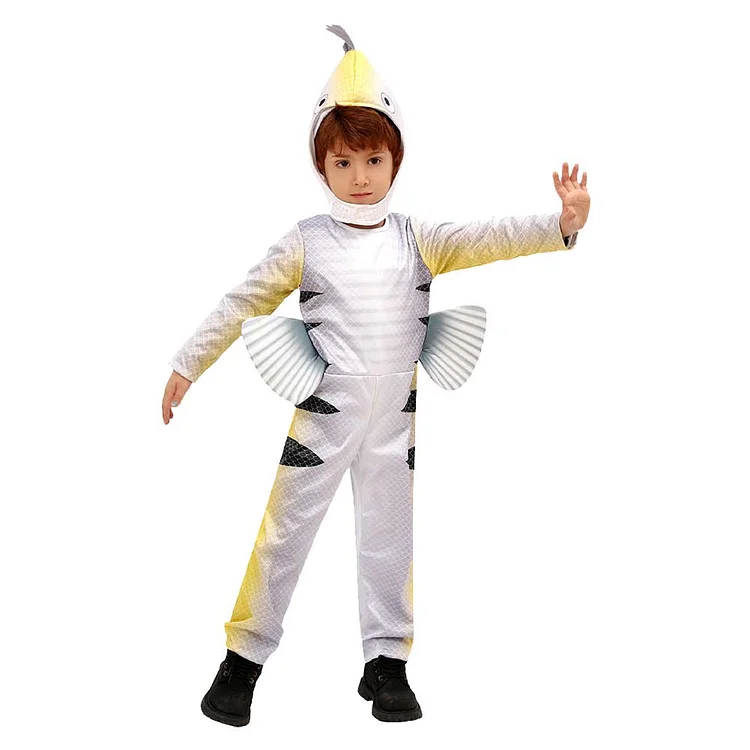 Kids Chhildren White Animals Flatfish Jumpsuit Outfits Cosplay Costume Halloween Carnival Suit