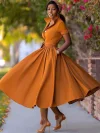 Women's A-Line Dress Midi Dress - Half Sleeve Split Summer Fall V Neck Hot Sexy Army Green Orange S M L XL-KZyou