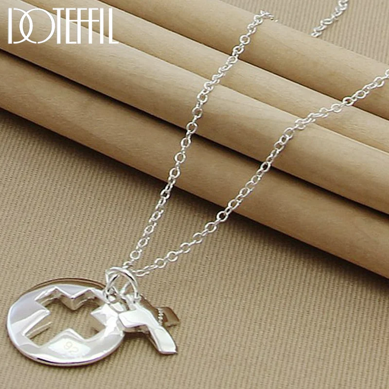 DOTEFFIL 925 Sterling Silver Round Cross Pendant Necklace 18 inch Chain For Women Jewelry