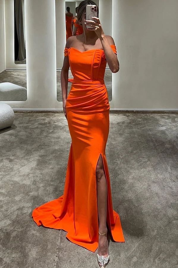 Daisda Orange Sleeveless Off-Shoulders Strapless Mermaid Prom Dress