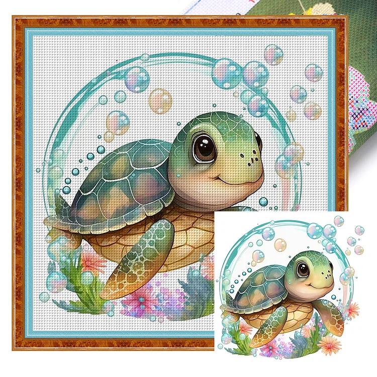 Watercolor Turtle (40*40cm) 11CT Stamped Cross Stitch gbfke