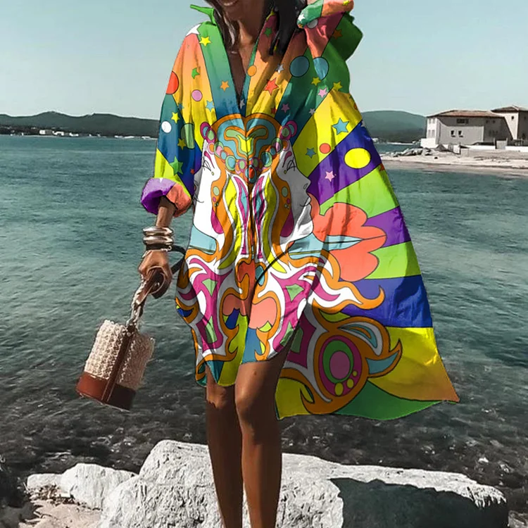 Vefave Hippie Contrast Print Midi Dress