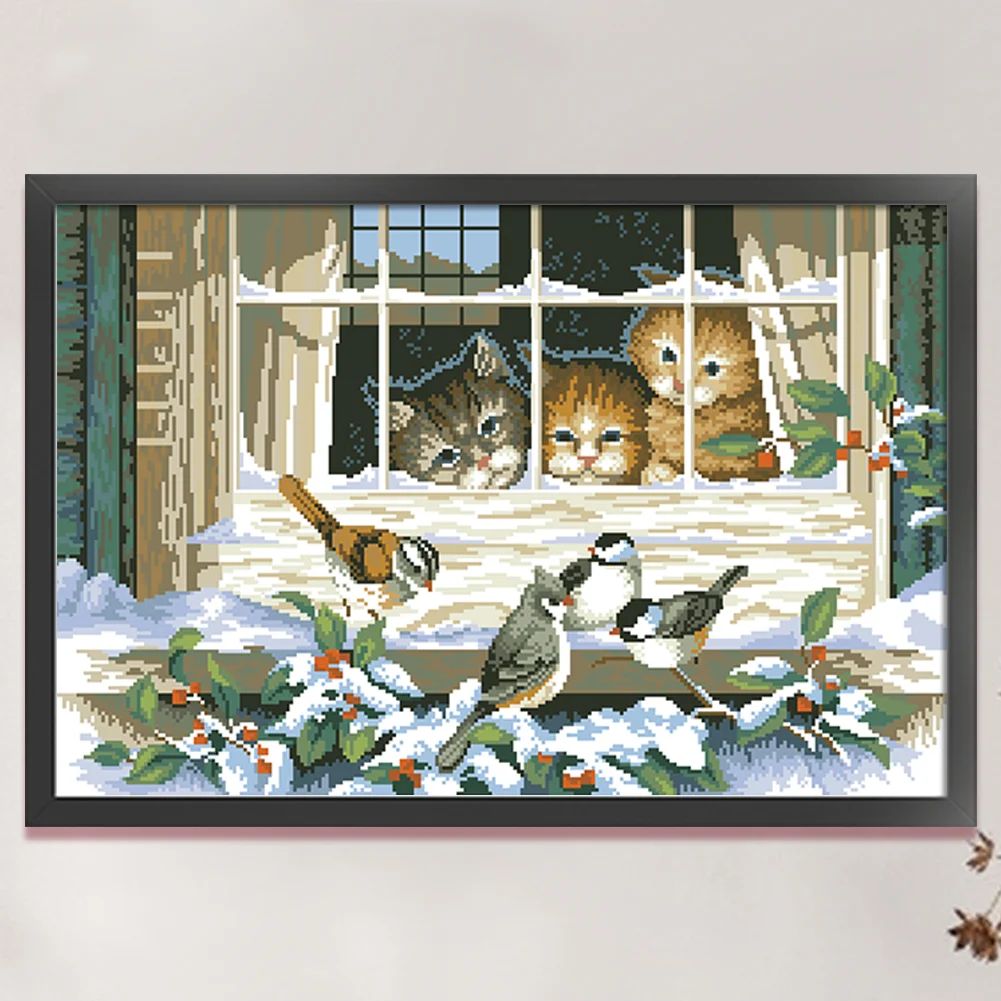 9CT Full Stamped Cross Stitch Bead Embroidery- Cat(Canvas|71*46CM)