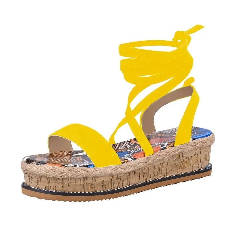 2021summer Women Sandals Ladies Platform Snake Pattern Sandals Open Toe Lace Ankle Cross Strap Slides Beach Outdoor Party Shoes
