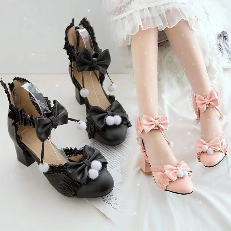 Black/Pink/White Fashion Kawaii Lolita High Heeled Cute Shoes SS1861