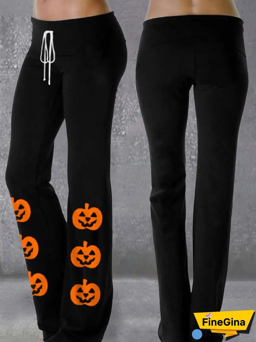 Women's Halloween Pumpkin Face Print Casual Wide-Leg Yoga Pants