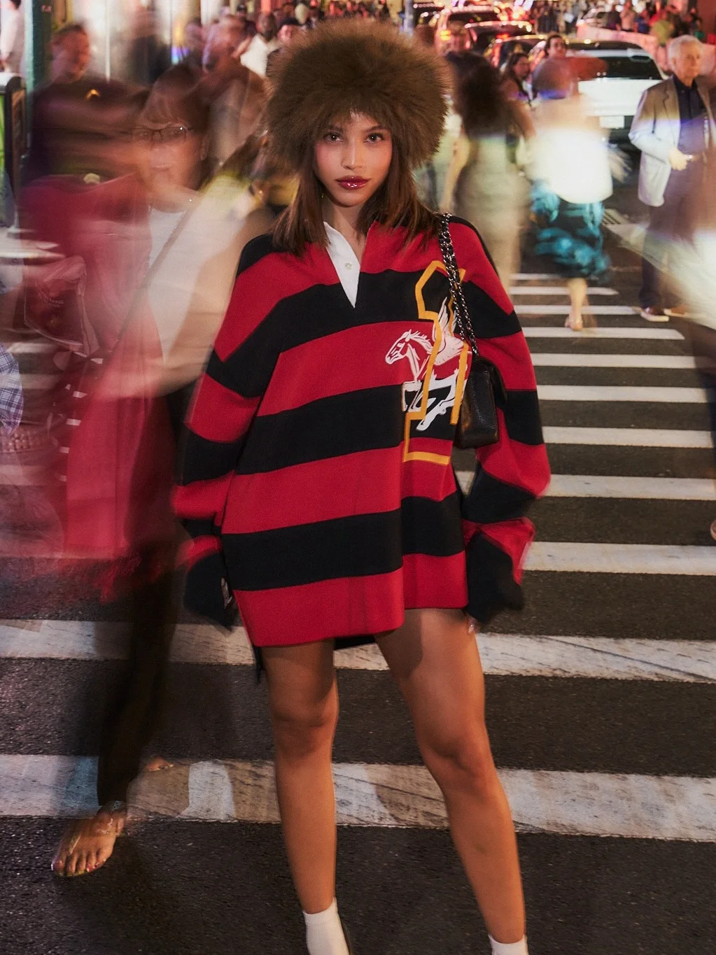 Athvotar Athvotar Wind Stripes Crash V-Neck Polo Print Tops Loose Casual Languid Fashion Design Woman