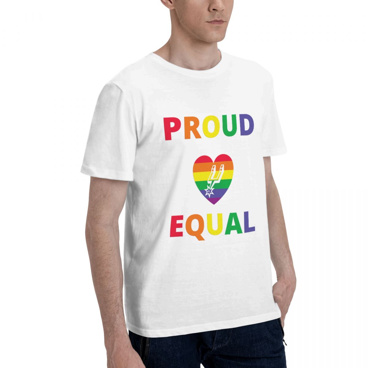 San Antonio Spurs Proud & Equal Pride Men's Cotton Crewneck T-Shirt