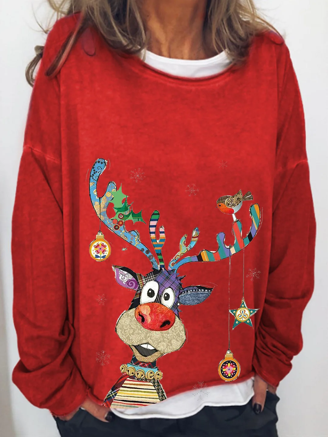 Merry Christmas Elk Print Loose Sweatshirts