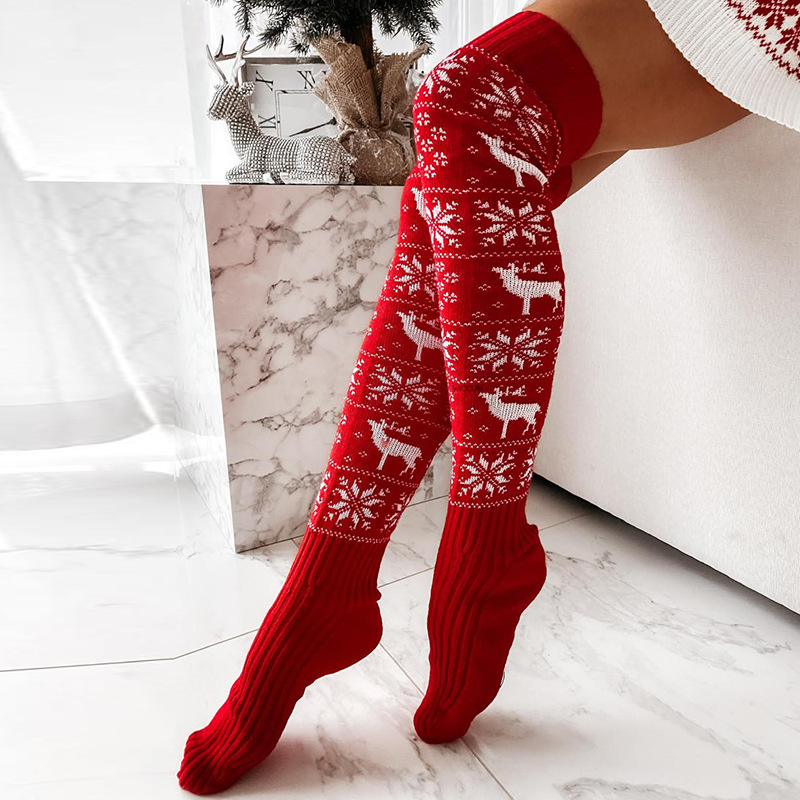 Christmas knitted elk snowflake pile socks floor stockings