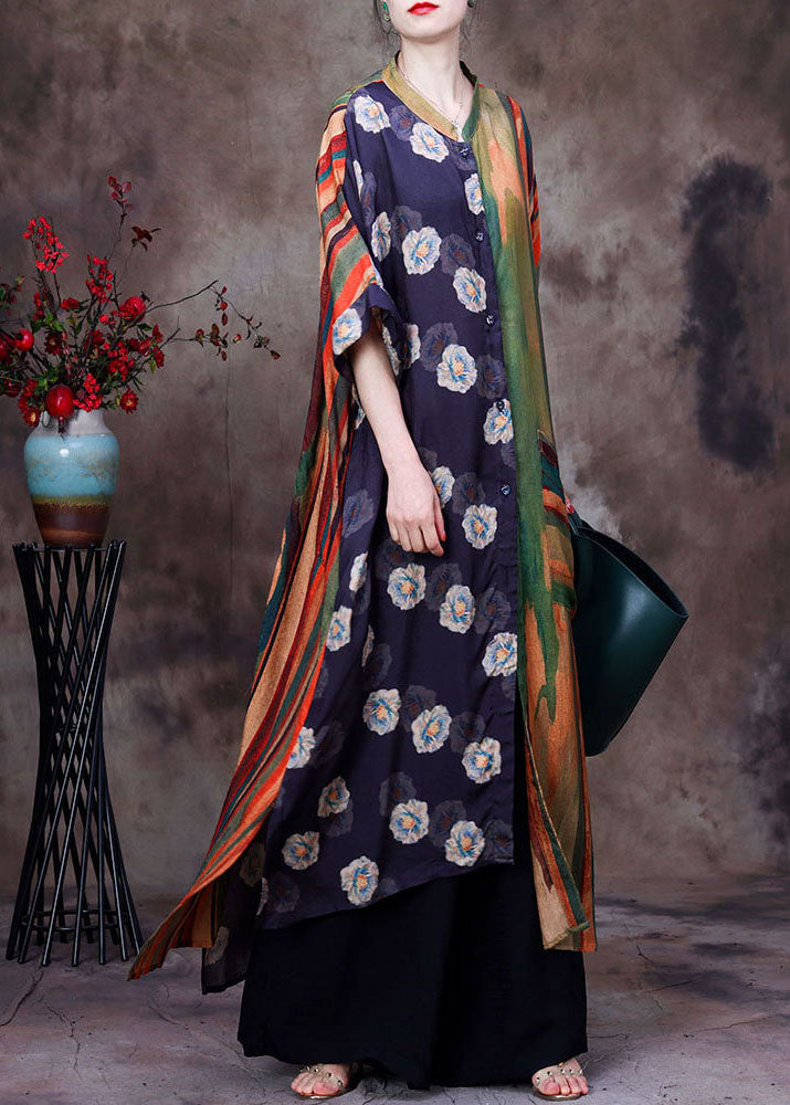 VCSHOES Colorblock Print Patchwork Low High Design Silk Two Pieces Set Summer