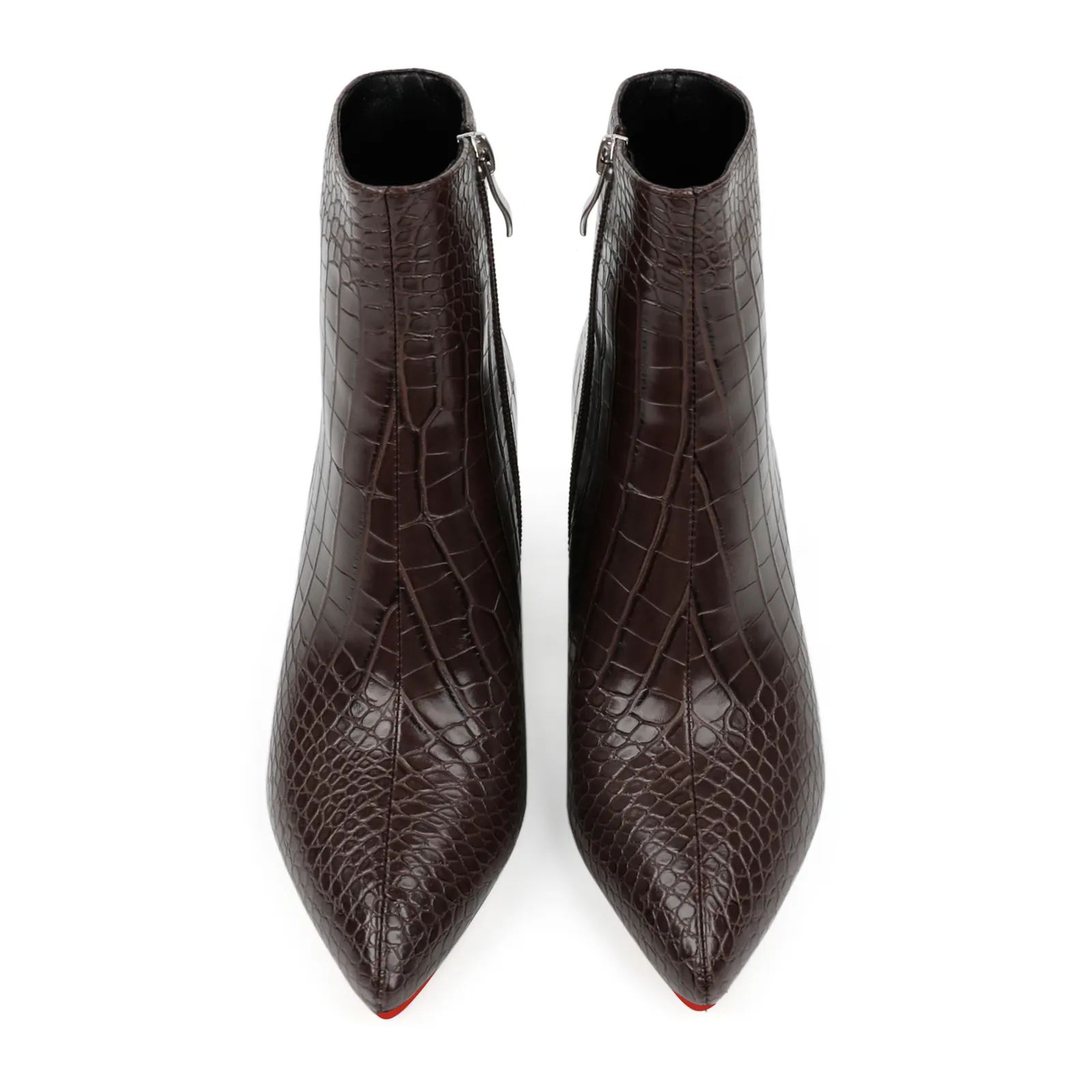 75mm Women's Zipper Pointed Toe Red Bottom Chunky Heel Ankle Boots-vocosishoes