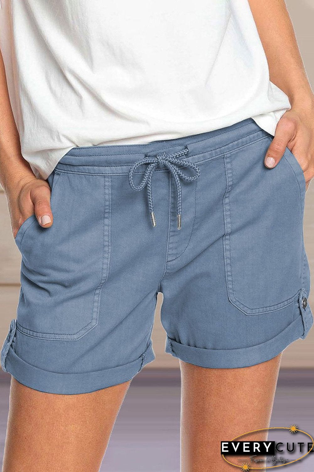 Solid Drawstring Waist Casual Shorts