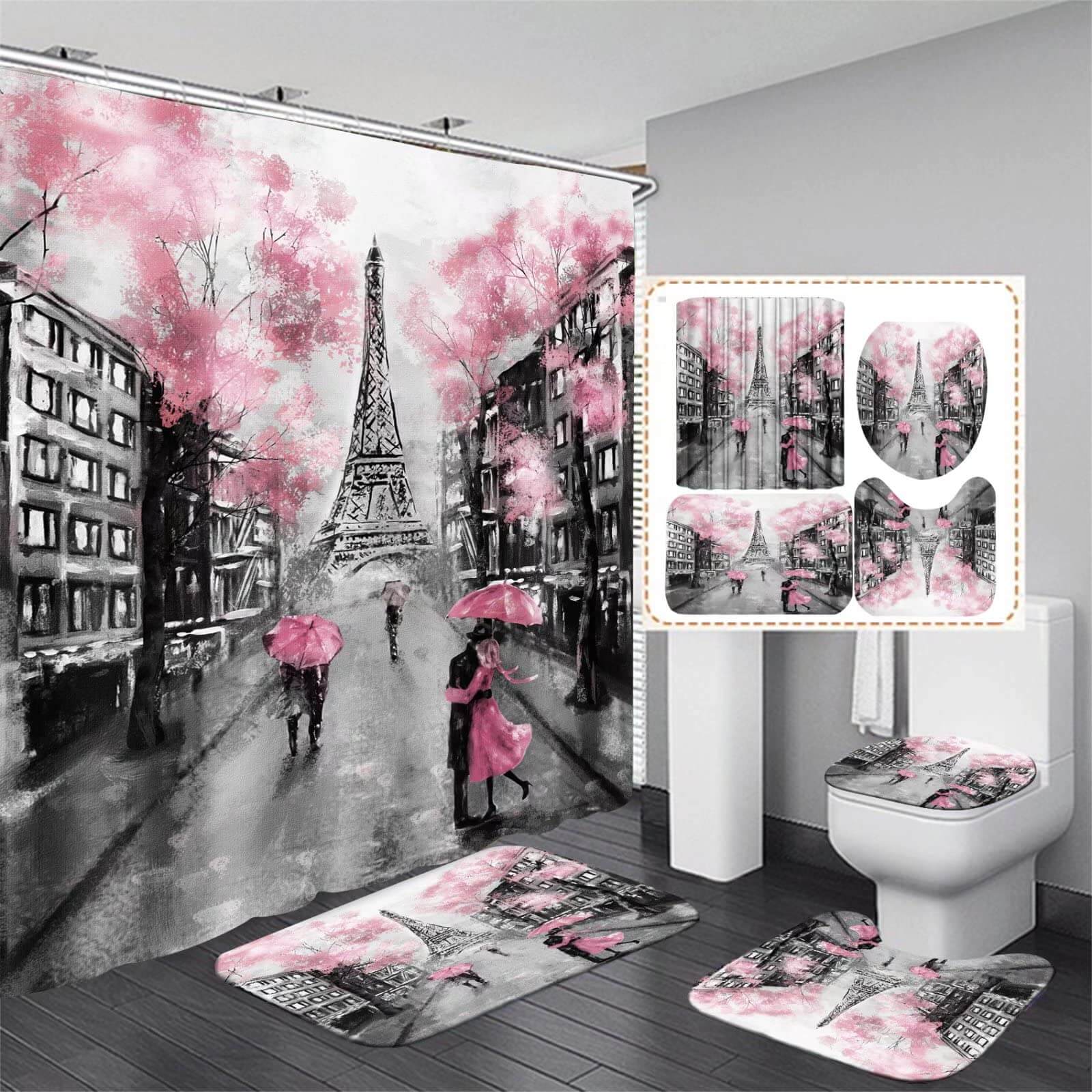 Eiffel Tower Pink Bathroom Set (4 PCS)