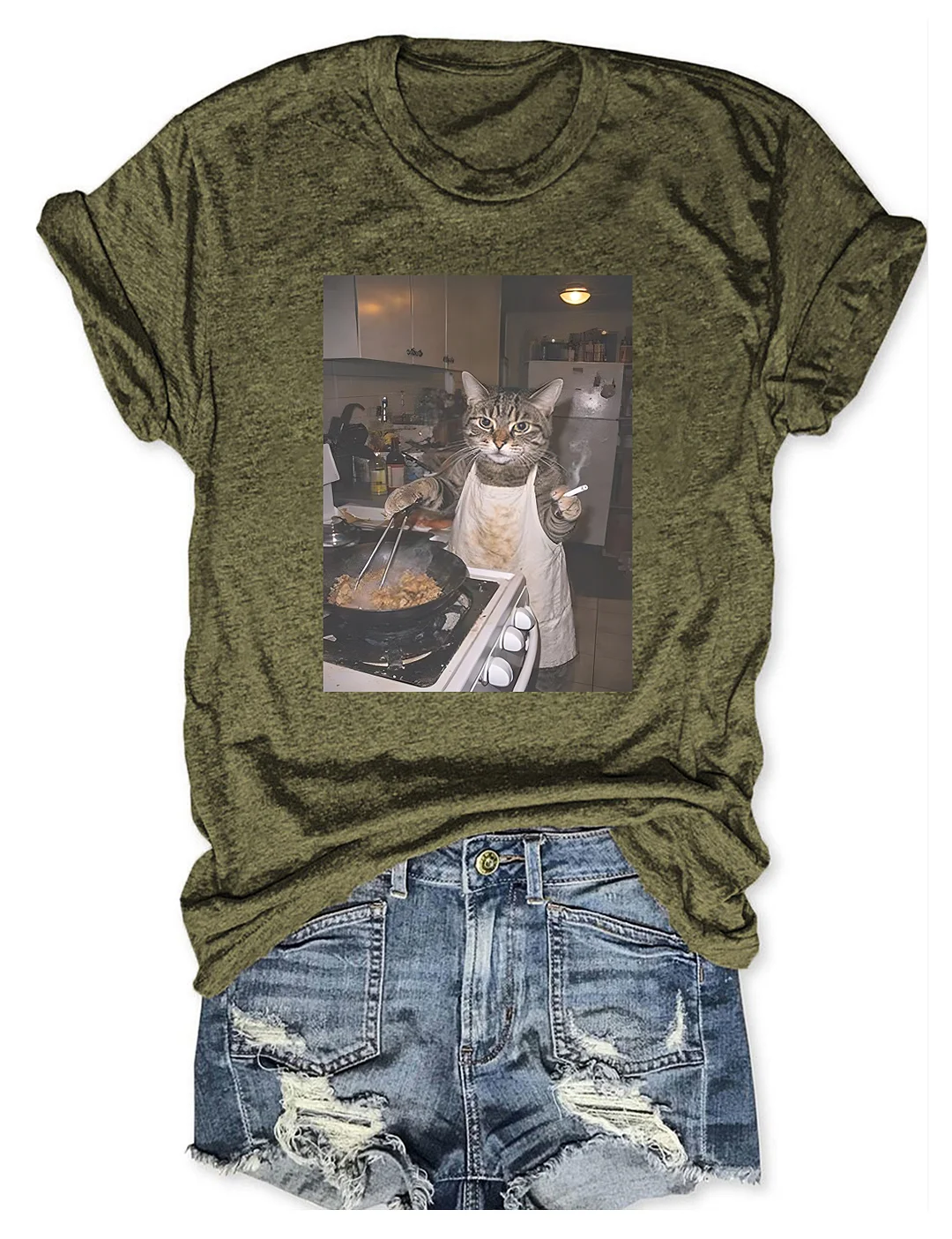 Funny Smoking Cooking Cat T-shirt