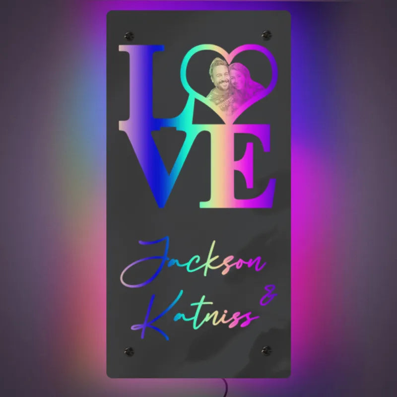 Loveyoufancy Personalized Name Heart Photo LOVE Mirror Light Couple Gift