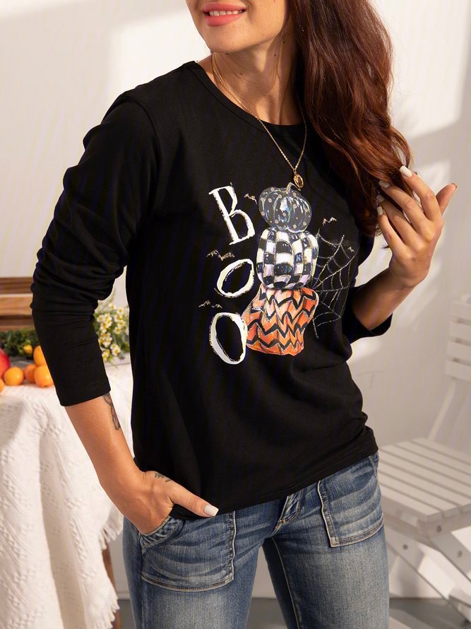 Long Sleeve Halloween Casual Crew Neck Sweatshirt Zaesvini