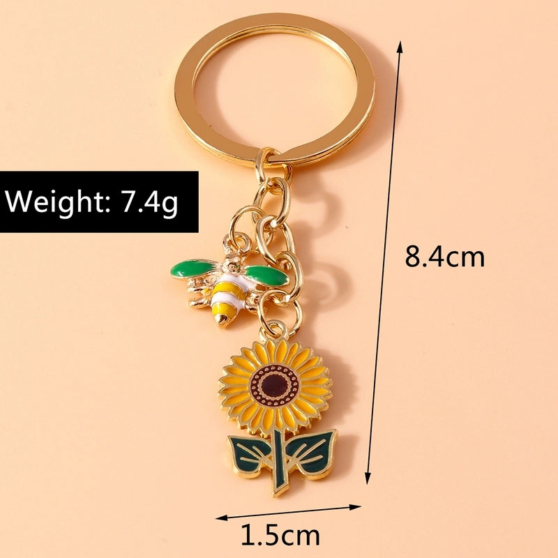 Pastoral Sunflower Bee Alloy Keychain