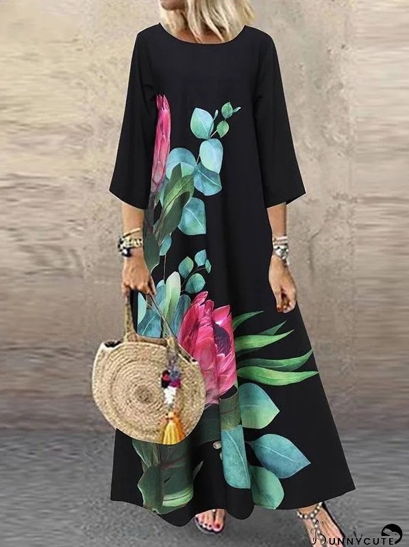 Dresses Casual Print Crew Neck Mid Sleeve Dress for Women