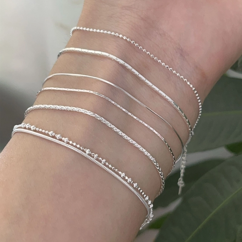 925 Sterling Silver Ball Chain Snake Chain Bracelets Elegant Minimalist