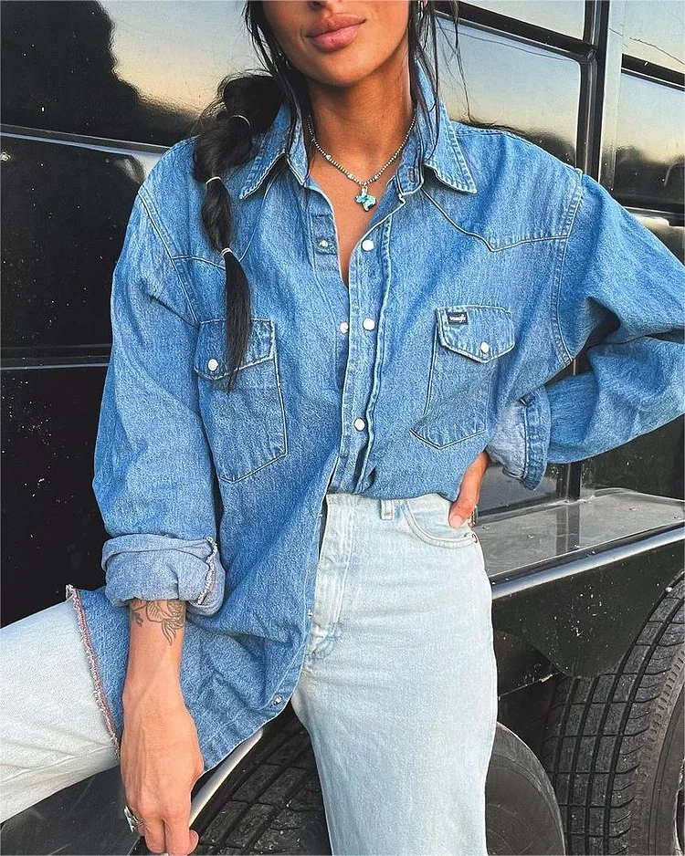 Western Casual Solid Color Shirt