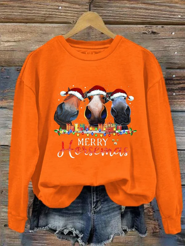 Women's Merry Horsemas Printed Sweatshirt - BSRTRL0076