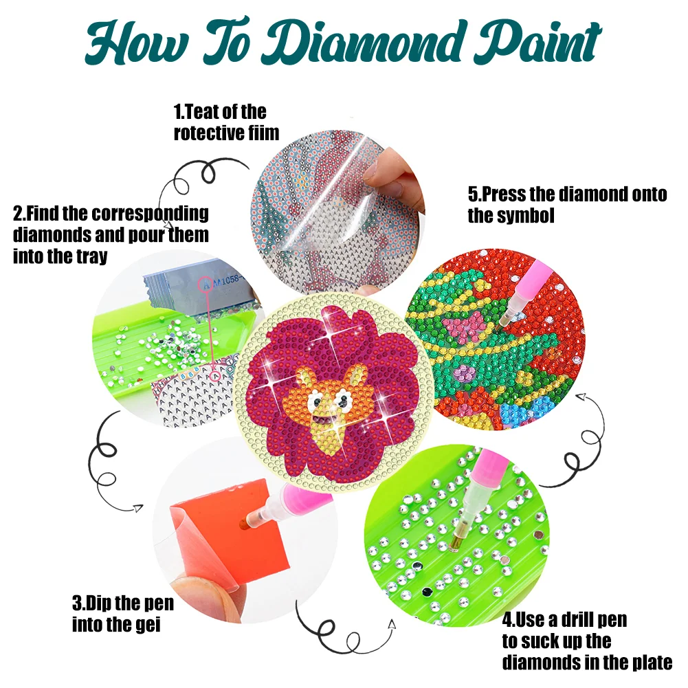 8pcs DIY Dragon Diamond Painting Art Coaster Kit Acrylic Round Diamond Painting DIY Coaster