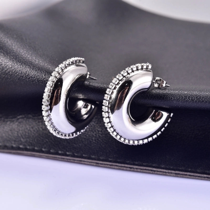 1 Pair Elegant Minimalist Streetwear Solid Color Plating 304 Stainless Steel Zircon 18K Gold Plated Stainless Steel Earrings