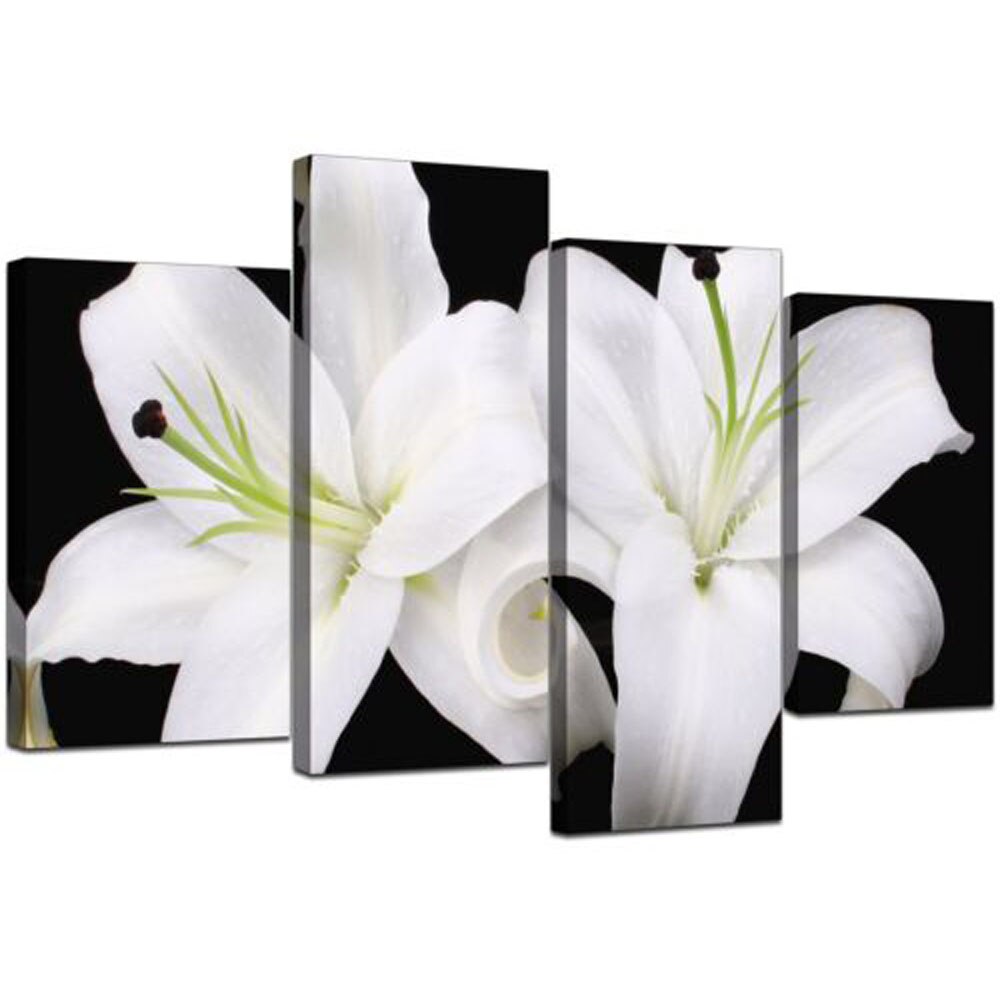 4 Pieces Floral Black and White Orchids Modular Mural Wall Print Art Canvas Poster Pictures Paintings for Living Room Home Decor