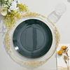 10 Pack | 10" Glossy Hunter Emerald Green Round Plastic Dinner Plates With Gold Rim, Disposable Party Plates