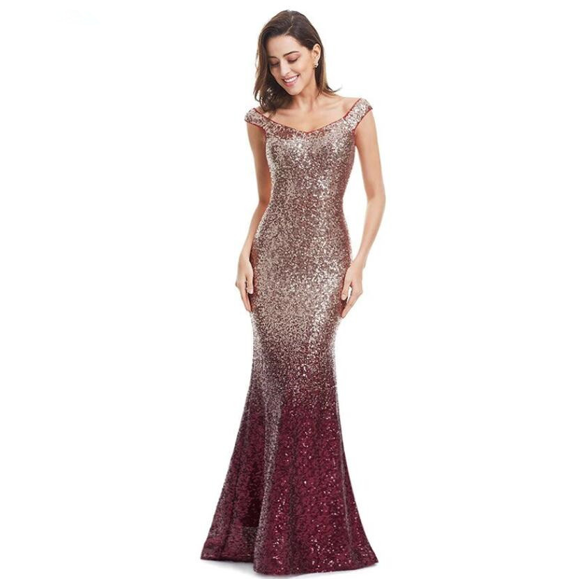 Ombre Off-the-Shoulder Sequins Mermaid Long Evening Prom Dress Online